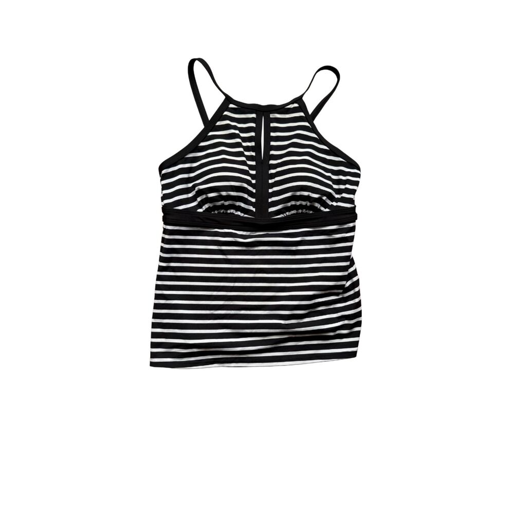 Land's End Black White High Neck Adjustable Strap Tankini Swimsuit Top Size 8